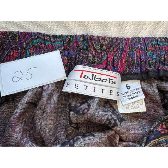Vintage Talbots Petite Size 6 Purple Paisley Skirt Pink Teal Made in USA Rayon - Picture 5 of 7